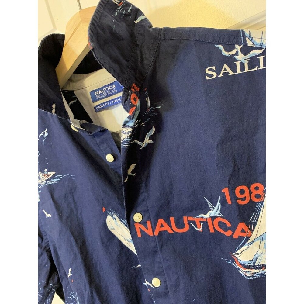 Vintage Nautica Blue Sail ALL OVER PRINT Sailing Shirt Men’s Sz‎ M - Picture 5 of 8